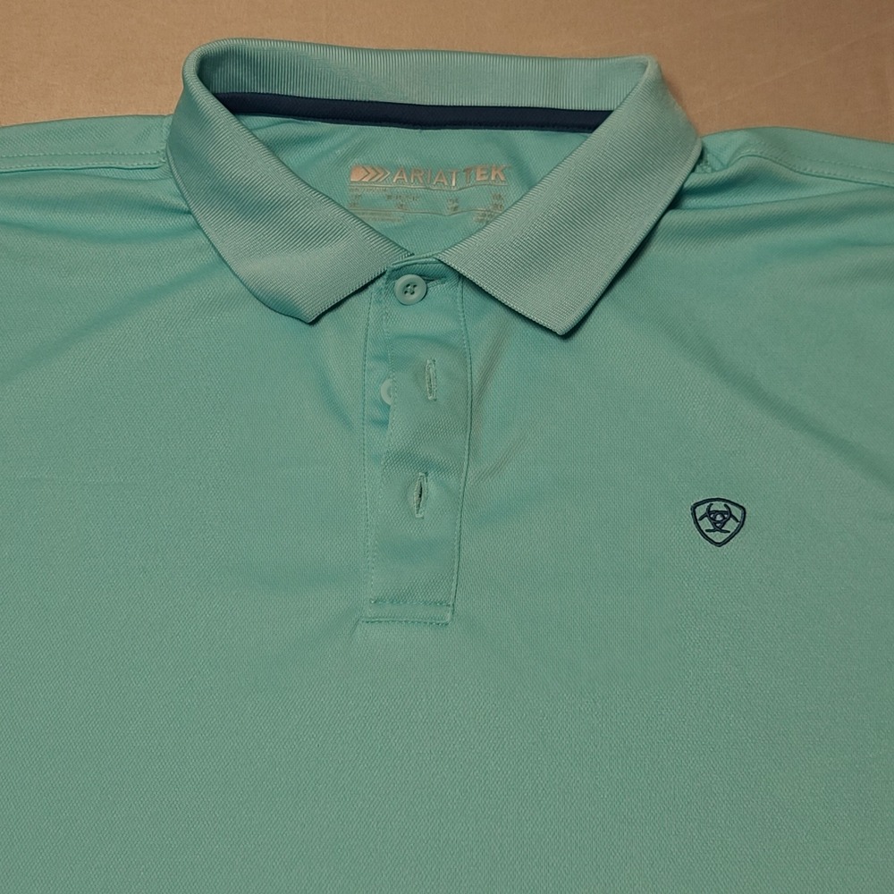Ariat Tek Polo Shirt Mens XL Teal Blue Short Sleeve Performance Golf Preppy Tech